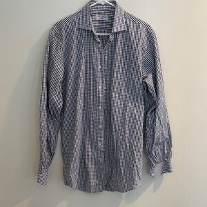 Alain Figaret Paris 40L Blue Gingham Dress Shirt – Excellent Condition
